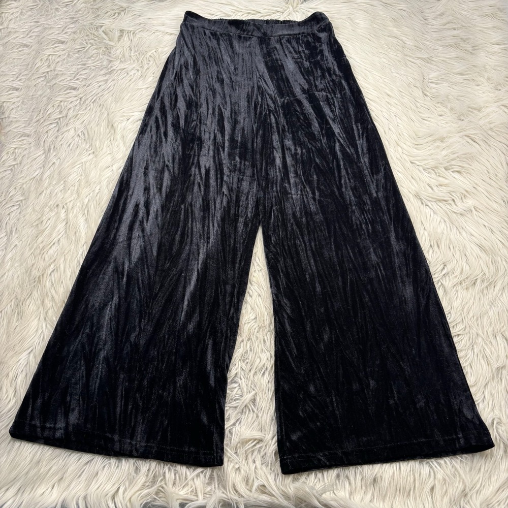 Rachel Zoe Women's S Black Crinkle Velvet Wide Leg Pull On Pant Whimsigoth Witch